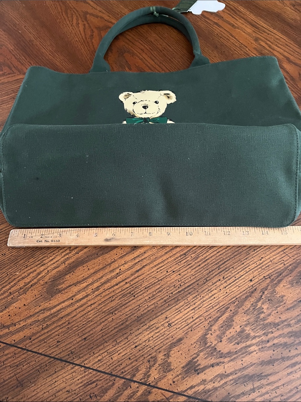 Harrods Green Canvas Tote with Teddy Bear Print - Picture 8 of 13